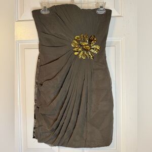 Chic Strapless brown Dress with Gold Floral Detail